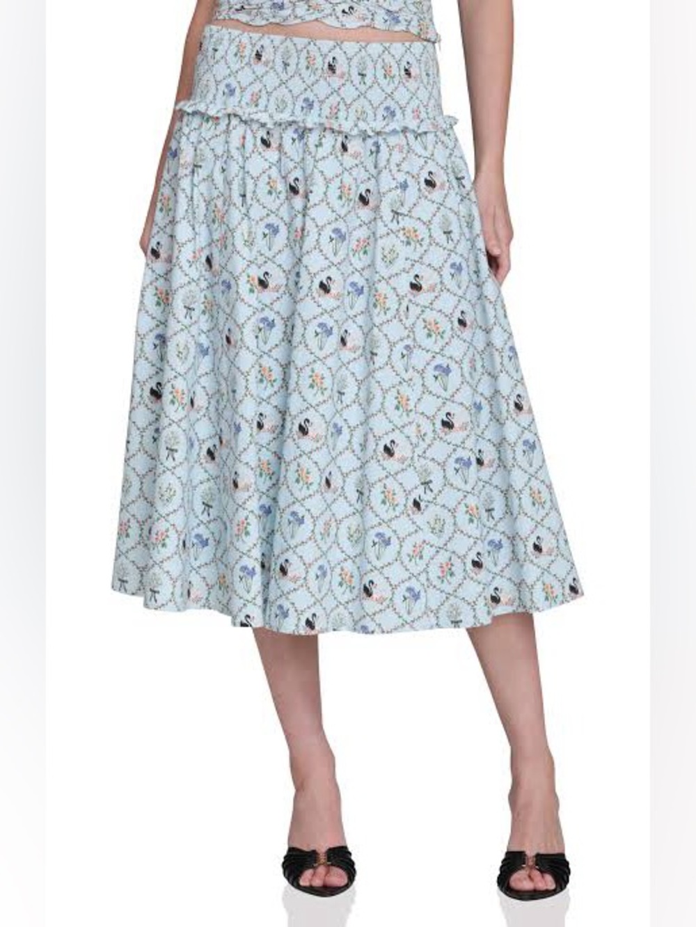 Avec Les Filles  Size S Smocked Waist Circle Skirt in the colorway Blue Swan NWT
